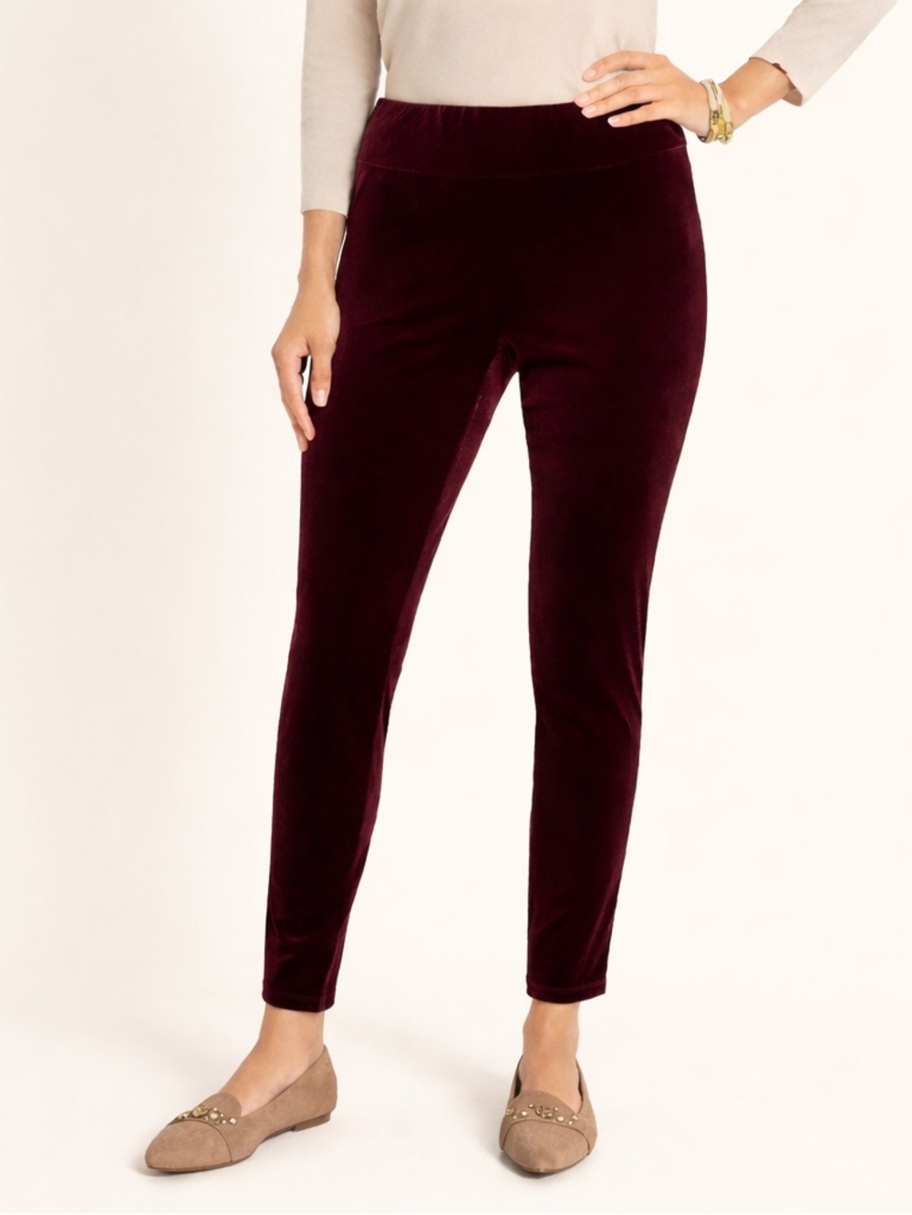 NWT Talbots Velvet Leggings in Rich Burgundy Size 6 Petite Pants Quiet Luxury